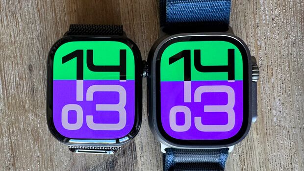 Das Display der Apple Watch 10 (links) ist sogar ein wenig größer als das der Apple Watch Ultra