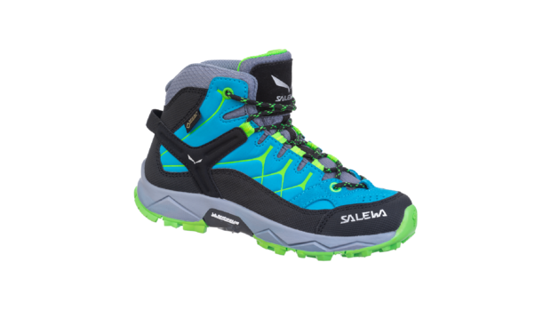 Der blau-grüne Alp Trainer Mid Kinder von Salewa