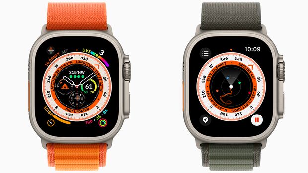 Die Apple Watch hat ein Wegweiser-Zifferblatt mit Nachtmodus, das die neue Kompass-App sehr schön integriert 