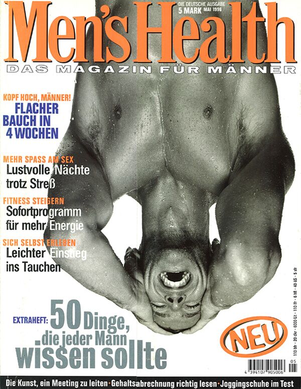 Die Titelseite der ersten Men's-Health-Ausgabe Mai 1996