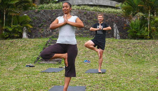 Größte Herausforderung: eine Yoga-Session steht auf dem Plan
