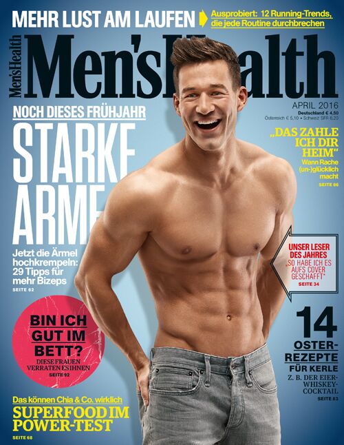 Men's Health April-Ausgabe 04/2016 mit dem Gewinner des Cover-Model-Contests 2016