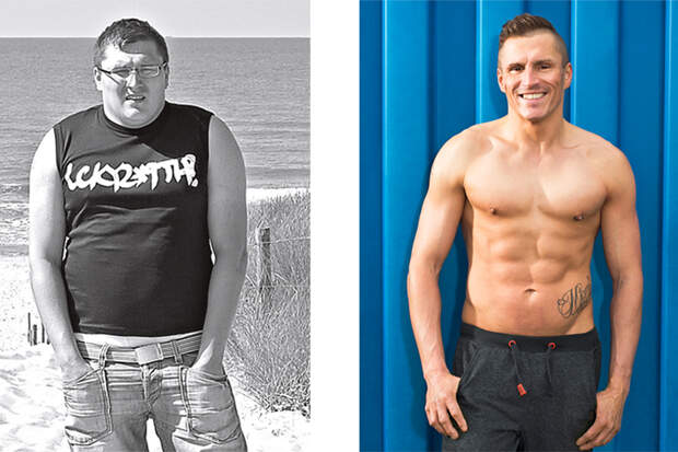 Robert hat abgenommen: vorher wog er 110 Kilo und hinterher 70 Kilo