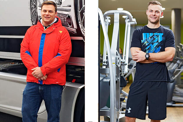 Sven hat erfolgreich abgenommen. Vorher wog er 121 Kilo und nachher 93 Kilo