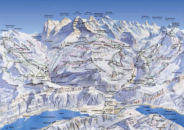 Übersichtskarte über das Skigebiet bei Eiger, Mönch & Jungfrau